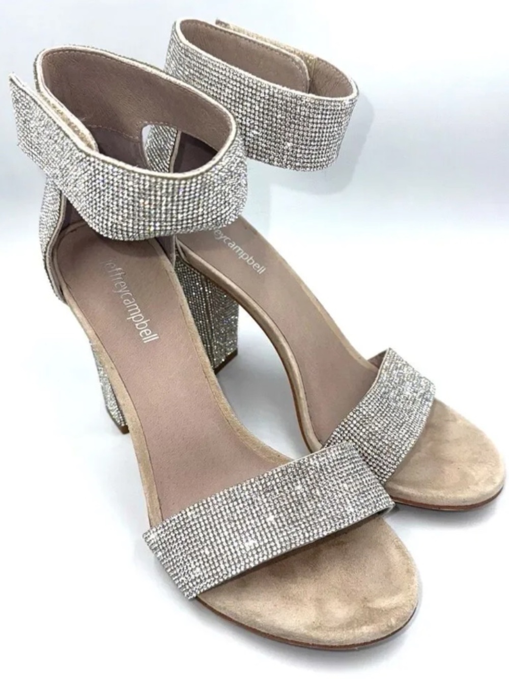 Jeffrey Campbell Silver Rhinestone Block Heel Sandals